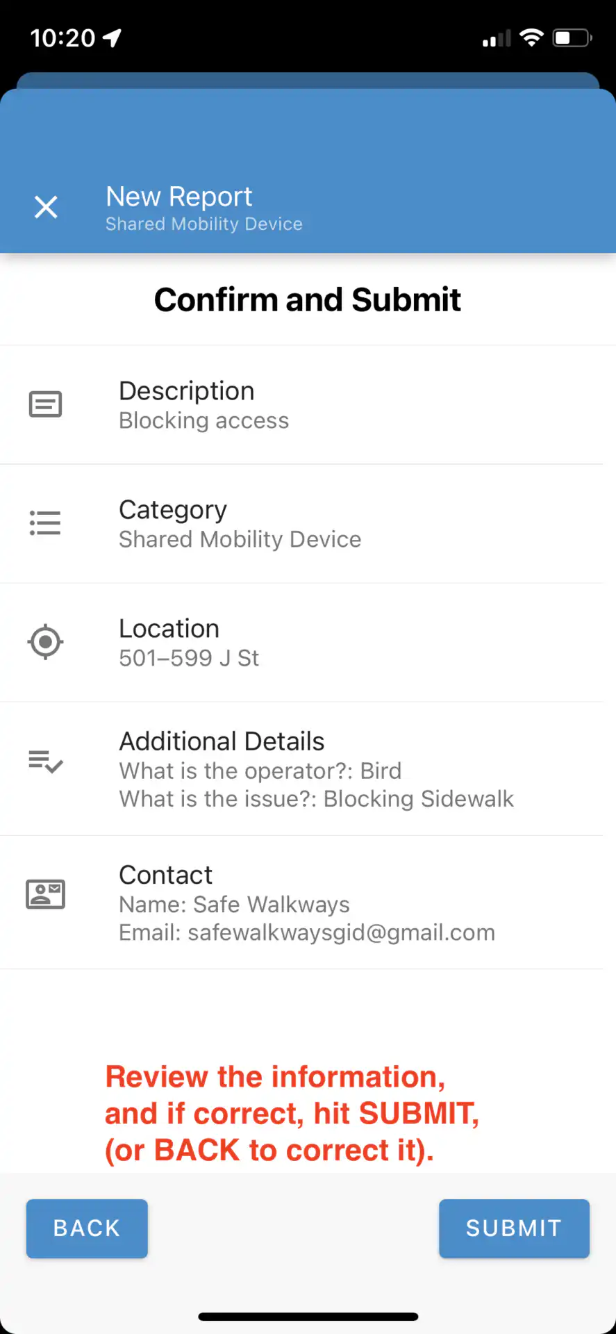 Check the report and submit or correct.