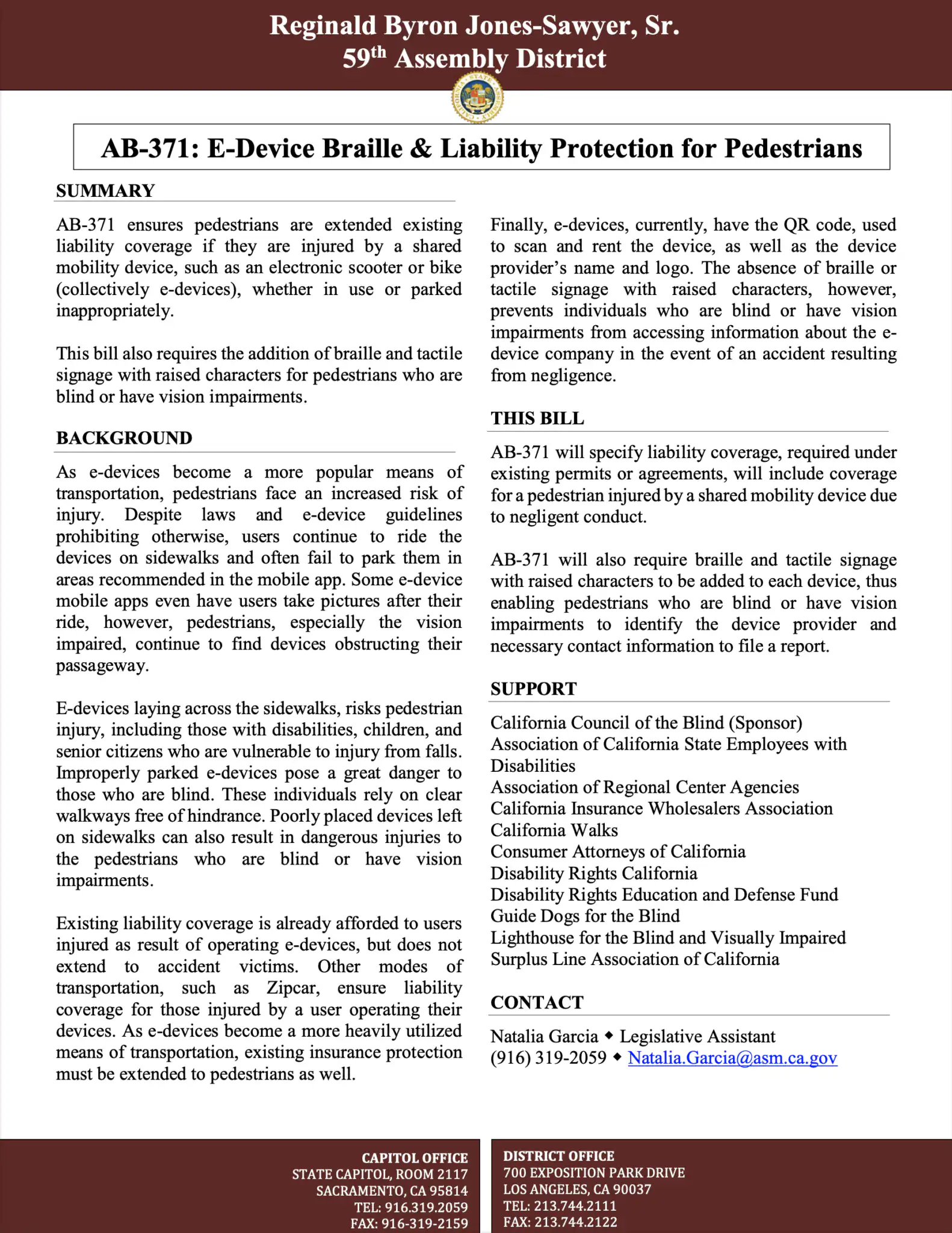 A leaflet describing the provisions of California Assemnbly Bill 371.